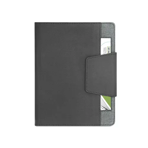 Cartella portadocumenti in similpelle e tessuto con block note A5 rimovibile pagine lisce e tasche e porta penna fornito con custodia in TNT