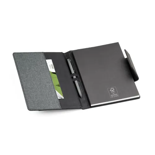 Cartella portadocumenti in similpelle e tessuto con block note A5 rimovibile pagine lisce e tasche e porta penna fornito con custodia in TNT