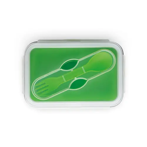 Porta pranzo pieghevole in PP da 640 ml include 1 posata 2in1