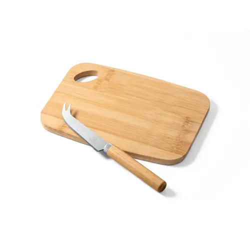 Tagliere in bambù e coltellino da formaggio in acciaio inox 20x14x1cm