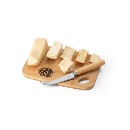 Tagliere in bambù e coltellino da formaggio in acciaio inox 20x14x1cm