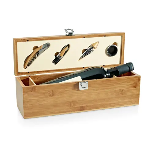 Set per vino in scatola in bambù con accessori