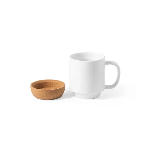 Tazza in ceramica bianca da 390ml ideale per sublimazione con base in sughero removibile