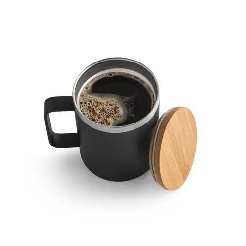 Tazza termica in acciaio inossidabile riciclato con coperchio in bambù con confezione regalo da 420ml
