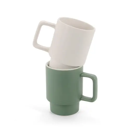 Tazza in ceramica colorata impilabile da 330ml con finitura opaca e scatola regalo in carta kraft