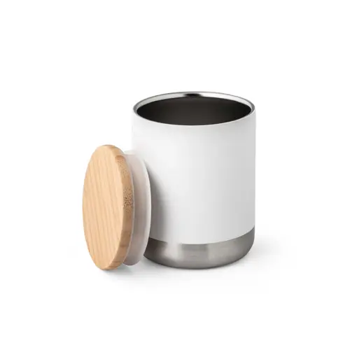 Bicchiere termico in acciaio inox a doppio corpo con isolamento sottovuoto e coperchio in bambù 370ml