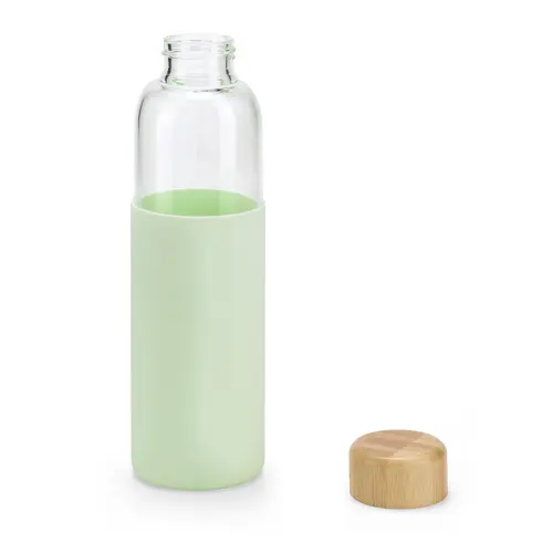 Borraccia in vetro da 600 ml con tappo in bambù e protezione in silicone