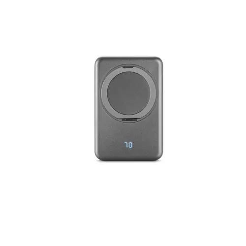 Power bank magnetico da 5.000 mAh in ABS riciclato con caricatore wireless superveloce e anello di supporto