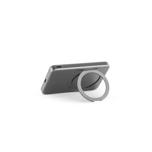 Power bank magnetico da 5.000 mAh in ABS riciclato con caricatore wireless superveloce e anello di supporto