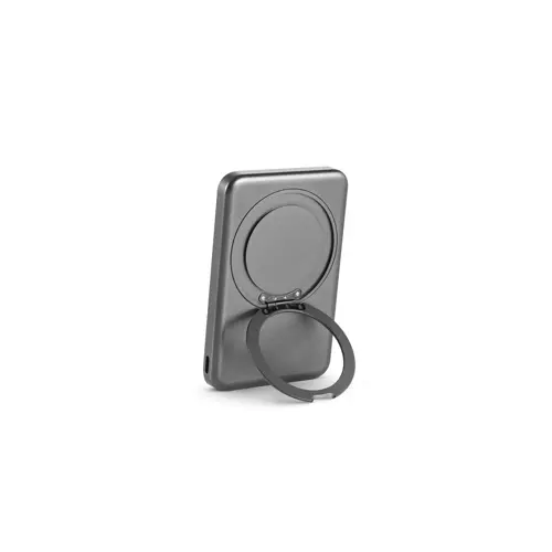 Power bank magnetico da 5.000 mAh in ABS riciclato con caricatore wireless superveloce e anello di supporto