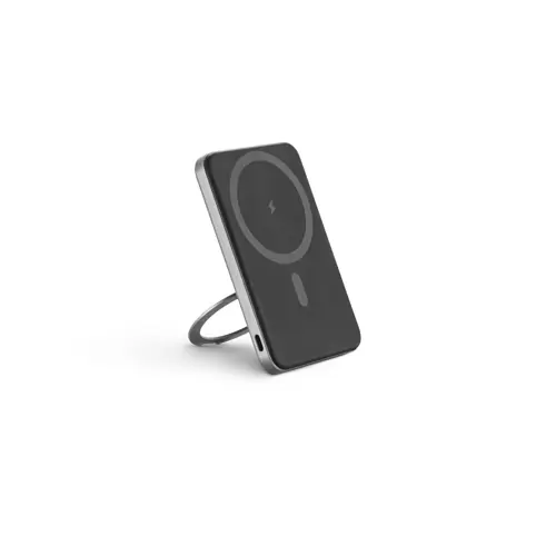 Power bank magnetico da 5.000 mAh in ABS riciclato con caricatore wireless superveloce e anello di supporto