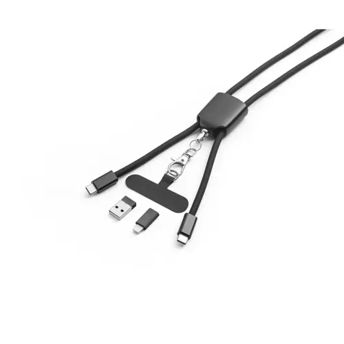 Lanyard in ABS e TPE riciclati con supporto per smartphone e cavo USB-C con adattatori