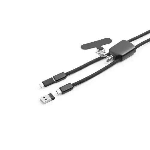 Lanyard in ABS e TPE riciclati con supporto per smartphone e cavo USB-C con adattatori