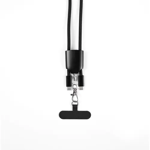 Lanyard in ABS e TPE riciclati con supporto per smartphone e cavo USB-C con adattatori