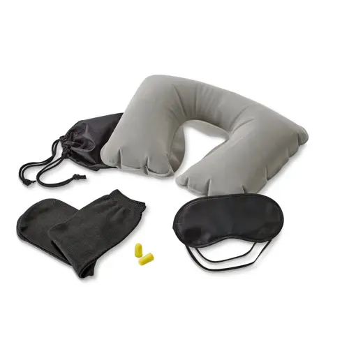 Set da viaggio composto da cuscino gonfiabile e accessori per il comfort