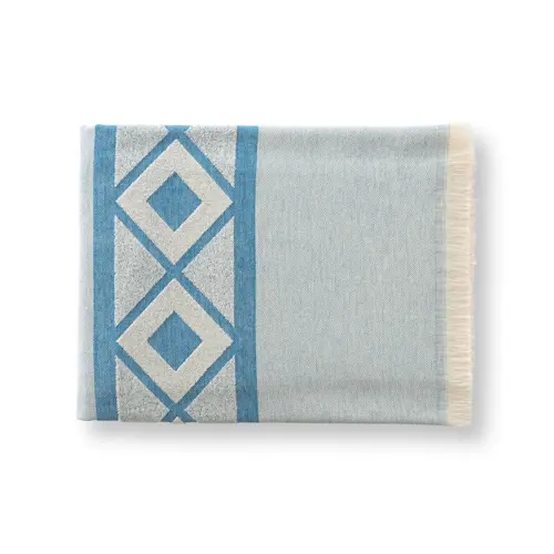 Telo mare con motivo bicolore e frange in cotone riciclato 100x180cm da 350gr prodotto in UE 
