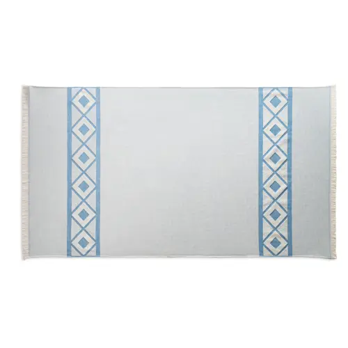 Telo mare con motivo bicolore e frange in cotone riciclato 100x180cm da 350gr prodotto in UE 