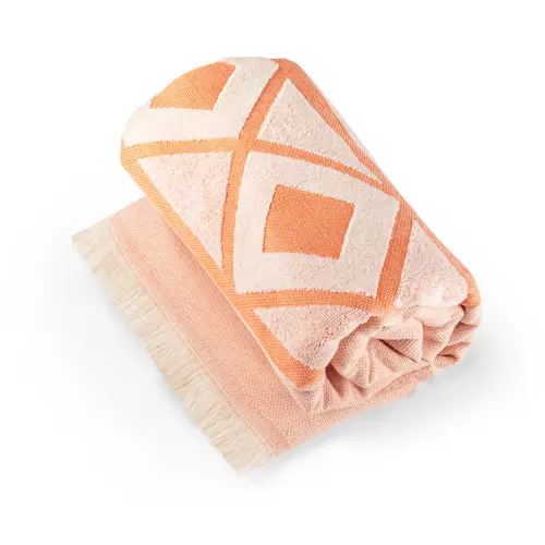 Telo mare con motivo bicolore e frange in cotone riciclato 100x180cm da 350gr prodotto in UE 