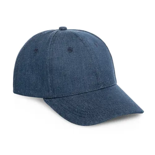Cappellino in denim cotone e poliestere con 6 pannelli e fori ricamati per la ventilazione regolabile con fibbia in metallo