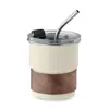 Bicchiere in acciaio inox riciclato con cannuccia coperchio e impugnatura in acacia 260ml