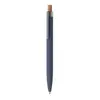 Penna a sfera in alluminio riciclato con pulsante in sughero e clip in metallo refill blu