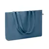 Shopper in cotone riciclato a soffietto disponibile in diverse colorazioni con mainci lunghi da 280gr 49x9x37cm