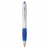 Penna a sfera in ABS con impugnatura morbida colorata coordinata con la punta touch e con meccanismo a rotazione e refill blu