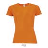 T-shirt da donna sportiva colori assortiti a girocollo con maniche taglio raglan in poliestere traspirante 140gr