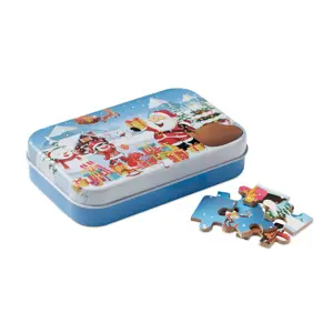 Puzzle natalizio in legno da 60 pezzi in scatola di latta