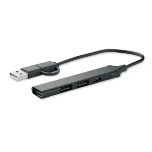 Hub USB a 4 porte in alluminio riciclato con 3 porte USB-A e 1 porta USB-C