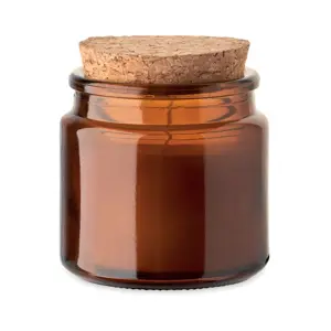 Candela in cera vegetale 70gr in contenitore di vetro con coperchio in sughero e scatola regalo