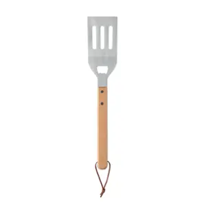 Spatola per barbecue in acciaio inox con manico in legno e apribottiglie integrato