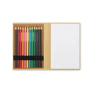 Set da disegno per bambini con 50 fogli di carta riciclata e 12 matite colorate in legno