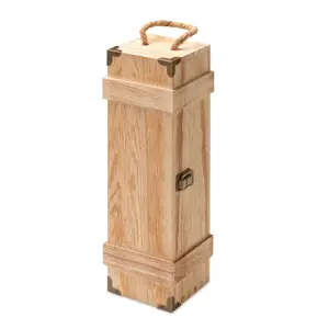 Scatola da vino in legno con chiusura in metallo e bordi angolari