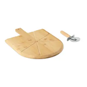 Tagliere per pizza in bambù con tagliapizza in acciaio inox 40x30x1cm