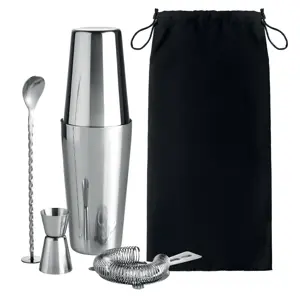 Set cocktail in acciaio inox con custodia in cotone