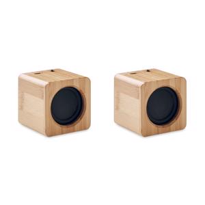 Set di 2 speaker Wireless Bluetooth 5.0 in bambù con indicazione luminosa a LED