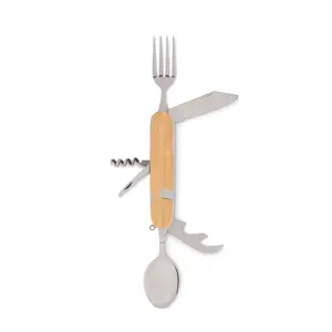 Set di posate da campeggio pieghevoli multifunzione in metallo e legno separabile in 2 pezzi