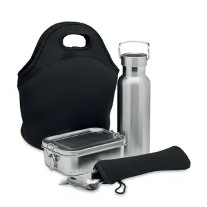Set da pranzo in acciaio inox con borsa borraccia e posate