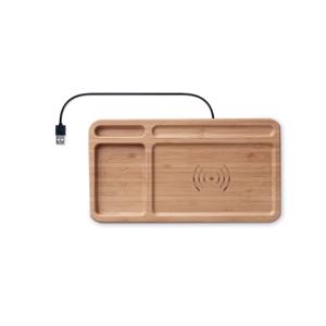 Caricatore wireless e porta oggetti da scrivania in bambù