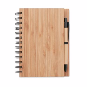 Block notes B6 a 140 pagine di carta riciclata con copertina in bambù e penna
