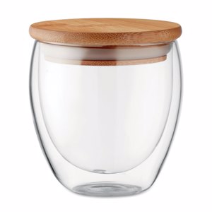 Bicchiere in vetro 250 ml con tappo in bambù