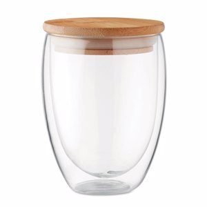 Bicchiere in vetro e coperchio in bambù, 350 ml
