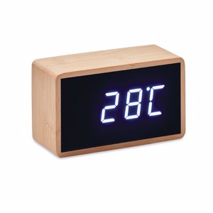 Orologio sveglia e display temperatura a LED bianco, rivestito in bambù