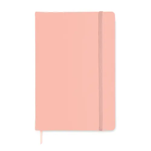 Block notes A5 con copertina rigida in PU e 96 fogli neutri in carta riciclata con elastico e segnalibro in coordinato