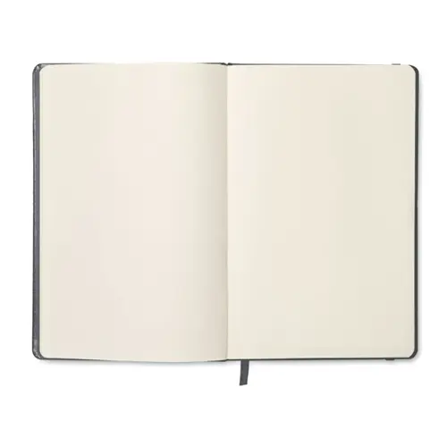 Block notes A5 con copertina rigida in PU e 96 fogli neutri in carta riciclata con elastico e segnalibro in coordinato