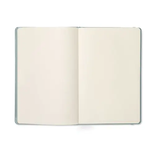 Block notes A5 con copertina rigida in PU e 96 fogli neutri in carta riciclata con elastico e segnalibro in coordinato