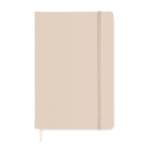 Block notes A5 con copertina rigida in PU e 96 fogli neutri in carta riciclata con elastico e segnalibro in coordinato