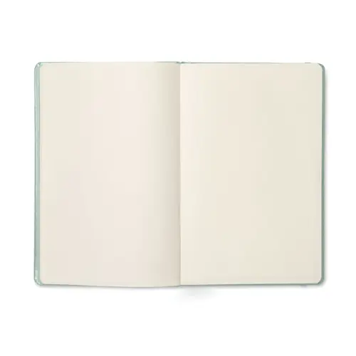 Block notes A5 con copertina rigida in PU e 96 fogli neutri in carta riciclata con elastico e segnalibro in coordinato