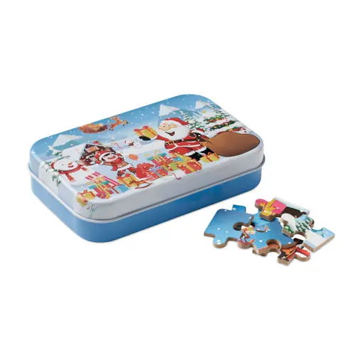 Puzzle natalizio in legno da 60 pezzi in scatola di latta